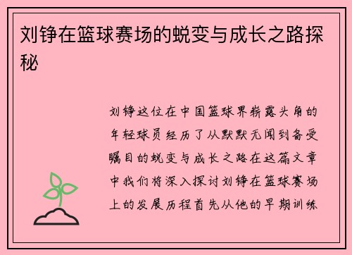 刘铮在篮球赛场的蜕变与成长之路探秘